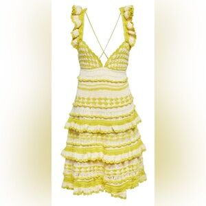 Zimmermann Halycon Crochet Frill Mini Dress Yellow Cream Size 0/ 2-4 $795 NWT